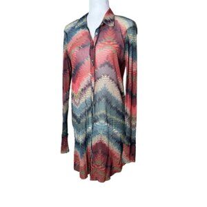WESTON WEAR Sheer Patterned Button Up Shirt Dress Tunic Size Large